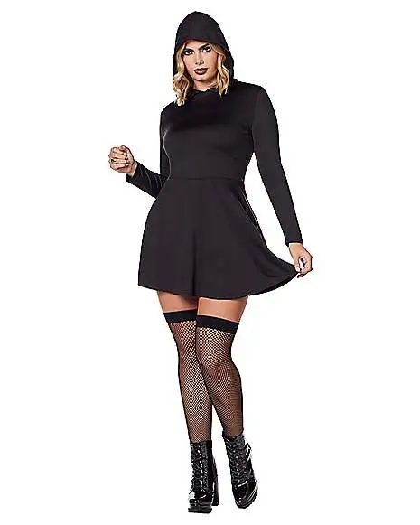 Spirit Halloween Black Hooded Dress - Image 2