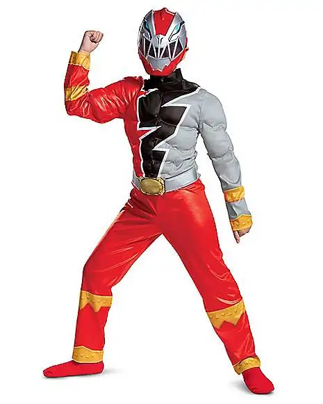 Spirit Halloween Kids Red Ranger Muscle Costume - Power Rangers Dino Fury