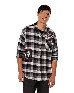 Spirit Halloween Adult Ghost Face Flannel Shirt